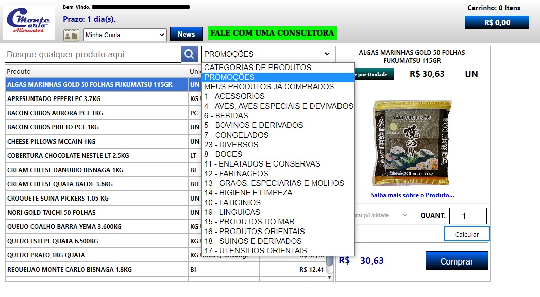 Monte Carlo Alimentos - Como encontrar os produtos na barra de pesquisa na MCA Virtual.